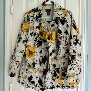 Fenn Wright Manson White Yellow Silk Jacket Womens L Floral Double Breasted